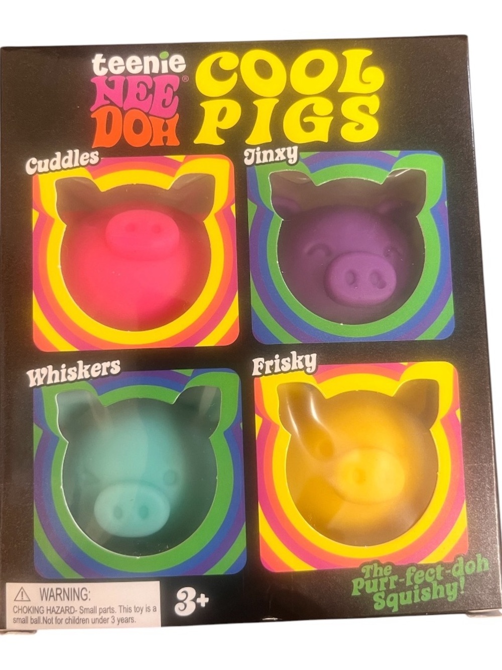 teenie Cool Pigs 4-Pack Squishy Toy Set - Pink, Purple, Teal, Yellow
